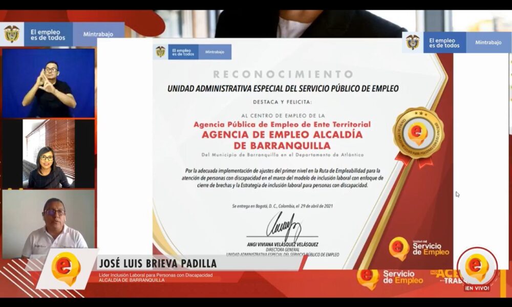 Reconocimiento al Centro de Oportunidades Inclusión laboral de Personas con Discapacidad